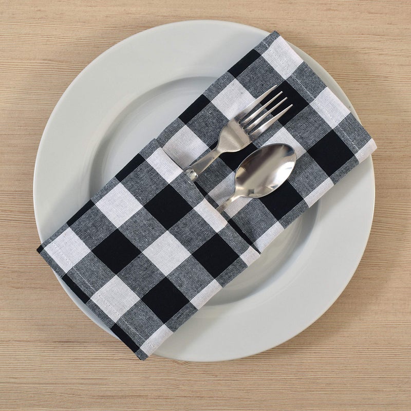 FINGERCRAFT Cloth Napkins, Everyday Use, Premium Quality, Cotton Buffalo Plaid, Set of 12, 20X20 Inch Oversized Napkins Cloth Mitered Corners, Soft, Durable Hotel Quality Black White Checkered - Image 3